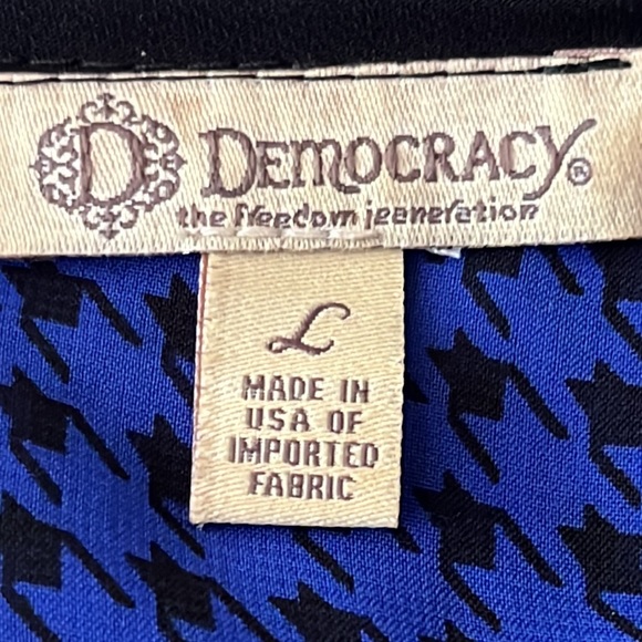 Democracy royal blue/black houndstooth with black trim, sheer oversized blouse L - Picture 6 of 6